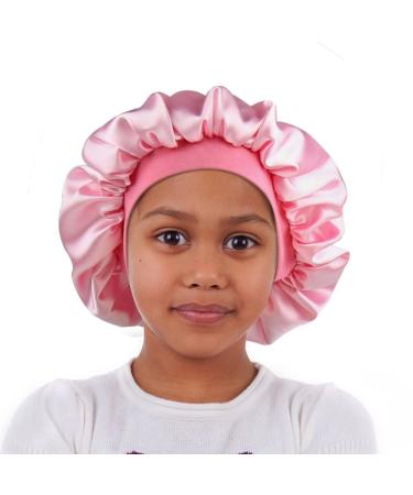 Sleep Cap for Kids Satin Hair Scarf Girls Night Head Wrap Floral Silk Nightcap Light Pink