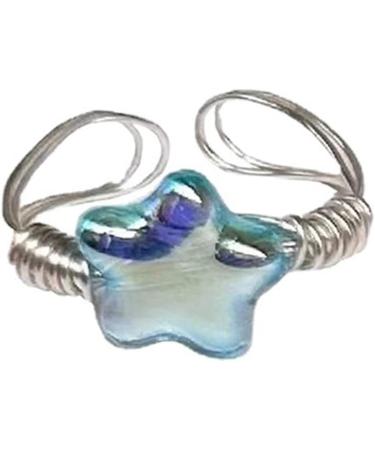 Sakeiou Harajuku Blauer Kristall Stern Pentagram Ring - Aesthetic Adjustable Women's Fashion Jewelry - Buy Online on GoSupps.com