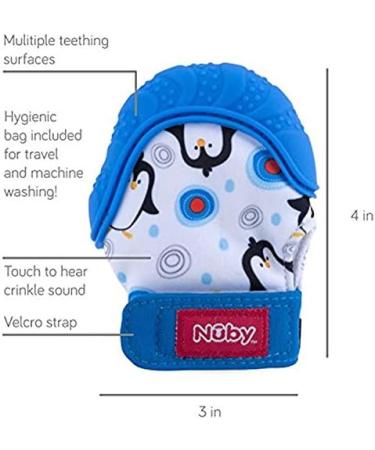Nuby Soothing Teething Mitten 2 Pack with Hygienic Travel Bag - Blue - Buy Online on GoSupps.com