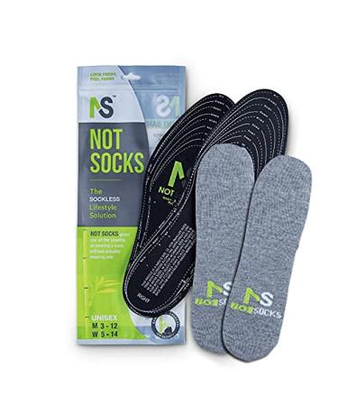 NotSocks Sockless Solution Flat Insole Liner Insert + Insole Cover Bamboo Charcoal Anti Odor Shoe Liner (Heather Grey)