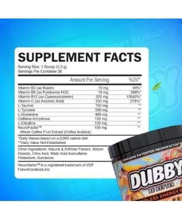 Dubby Gamer Energy Drink Powder - Sugar Free Nootropic Energy Mango White Peach Flavor 30 Servings - Jitter-Free Natural Energy for Gaming - Buy Online on GoSupps.com