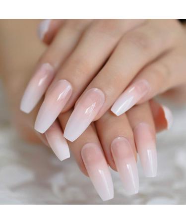 Shop CoolNail Ombre Gradient Pink Nude White French Ballerina Press-On Nails | Extra Long Coffin Style UV Gel - L5264 - Buy Online on GoSupps.com