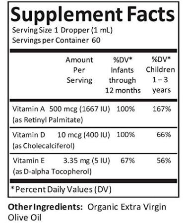 Kiddivit Baby Vitamin A&D Liquid Drops - 60 Daily Servings - 2 Fl Oz Glass Bottle with Dropper - Sugar Free, Gluten Free, Vegetarian Friendly - Buy Online on GoSupps.com