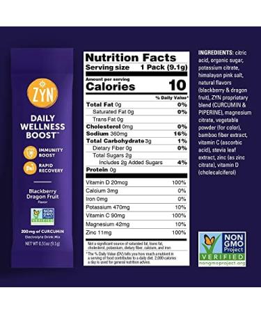 ZYN Electrolytes Powder - Hydration Packets with Vitamins Zinc & Turmeric for Gut Health | Low Sugar Immune Support Drink Mix - 16 Pack - Buy Online on GoSupps.com