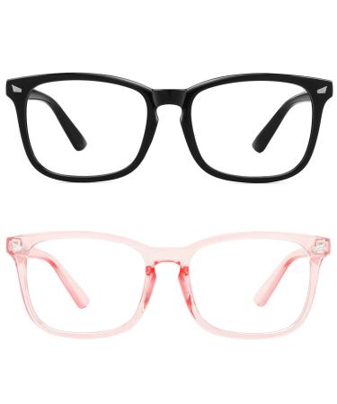 Meetsun blue lights blocking glasses anti-eyes-fat-fattening headaches (better sleep) UV400 transparent lens black + transparent pink