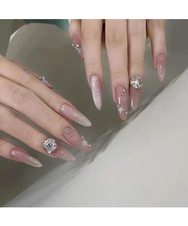 Handmade nail art wearing armor hollowed out star shaped bride detachable almond shaped false nails(M) - Buy Online on GoSupps.com