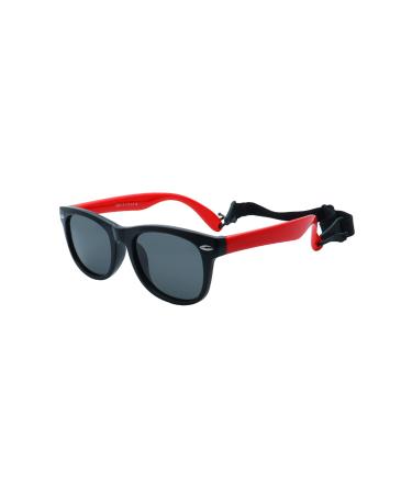 FOURCHEN Flexible Polarized Baby Sunglasses for Toddler and Infant with Strap Age 0-3 Black Red