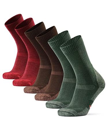 DANISH ENDURANCE Merino Wool Hiking Socks for Men & Women Crew Length & Thermal 3 Pack Multicolor: Brown, Red, Green Large