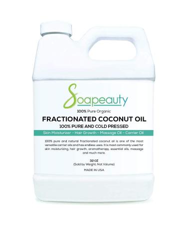 Soapeauty Cold Pressed FRACTIONATED COCONUT OIL ORGANIC | 100 % Natural Oil Available in Bulk | Fractionated coconut oil for Essential Oils, Face, Skin, Hair Moisturizer and Soap Making 2 LBS/32 OZ 2 Pound (Pack of 1)
