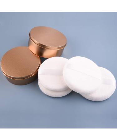 Set of 4 Large Loose Powder Puffs with Gold Metal Boxes - 4.12 Inch, Smooth and Soft for Body Loose Powder - Ribbon Band Handle - 4+2 Pack - Buy Online on GoSupps.com