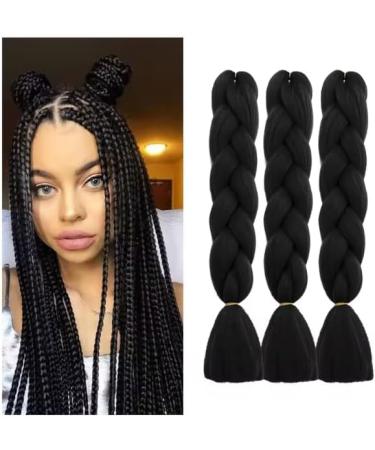 Just Another One 24in Hair Extensions for Jumbo Braiding Colorful Pre Stretched Braiding Hair Heat Resistant Yaki Synthetic African Box Braids Crochet Twist hair for Womens Girls & Unisex Black A1 Black 24 - Buy Online on GoSupps.com