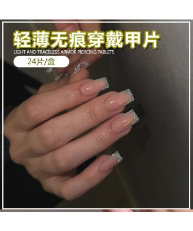 24Pcs/Set Press On Nails Long T-shaped Nail Patch Ins Style False Nails Acrylic Fake Nails Full Cover Nails Tips Artificial Finger Manicure Press on nails for Women and Girls - Buy Online on GoSupps.com