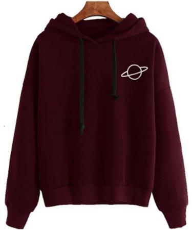 Bigfanshu Women's Sweatshirts Loose Casual Printed Hooded Hoodies Female Pullover Solid Blouse Tops Red - Buy Online on GoSupps.com