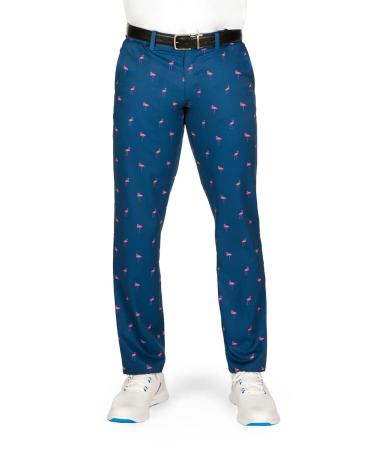 Tipsy Elves Golf Pants for Men - 4-Way Stretch Wrinkle Resistant Athletic Golf Pants Fairway Flamingo (Blue) Medium