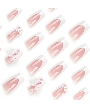 TQUXNGA Press on Nails Medium Long Craft False Nails Square 3D Flower Bowknot French Artificial Nails Finger Manicure Kit included - Buy Online on GoSupps.com