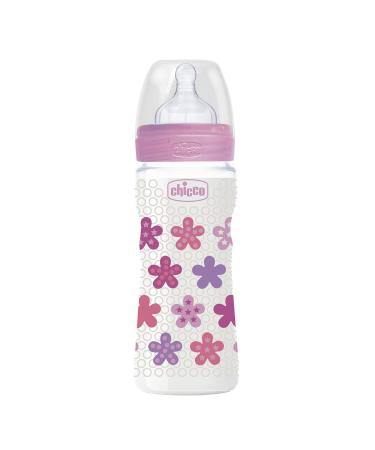 Chicco Wellbeing Anticolic Baby Bottle with Silicone Teat and Fast Flow 4m + 330ml Pink