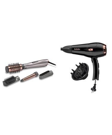 Babyliss Air Style 1000 Warm air brush with ion technology 4 attachments AS136E 1 piece (1 Pack) silver-ros gold & cordkeeper 2000 Ionic hair dryer D373E 2000 watt black bundle with ionic hair dryer black