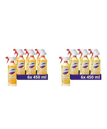 Domestos Power Foam Citrus Blast Upside Down Spray bleach-free toilet & bathroom cleaner eliminates 99.99%* of germs 6x 450 ml (Pack of 2)