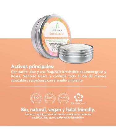  Amakandu Organic Vegan Solid Deodorant 50 ml Antiperspirant Fresh Skin Eliminates Odors Long Lasting Cosmetics Aluminium Free Chemical Free Pleasant Aroma Citronella Roses Amakandu - Buy Online on GoSupps.com