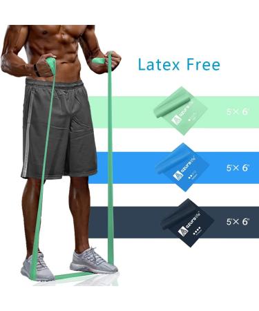 AZURELIFE Resistance Bands Set - Non-Latex Elastic Exercise Bands for Yoga, Pilates, Physical Therapy - 5 ft. Length - Strength Training at Home or Gym - Green/Blue/Gray - Buy Online on GoSupps.com