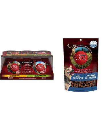 Purina ONE True Instinct Classic Ground Dog Food Variety Pack + Real Venison Dog Treats Dog Food + Dog Treats