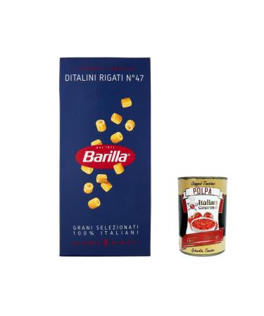 Italian Gourmet E.R. Barilla Ditalini Rigati Pasta No. 47 500 g + Italian Gourmet Pulp 400 g Pack of 10