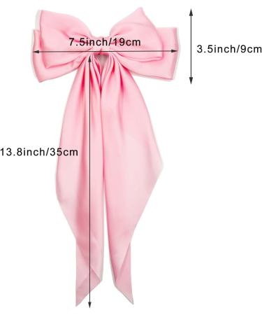 Satin Hair Barrettes Clip for Women Large Bow Hair Slides Metal Clips French Barrette Bowknot with Long Tail Silk Hair Bow Hairpin 90's Hair Accessories (White Pink) - Buy Online on GoSupps.com