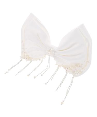 FRCOLOR Girl Hair Accessories Girls Hair Accessories Pearl Hair Clips Bridal Hair Accessories Fringe Trim Girl Bows Pearls Hair Bow Girls Hair Bows White Miss Metal Headgear Wedding