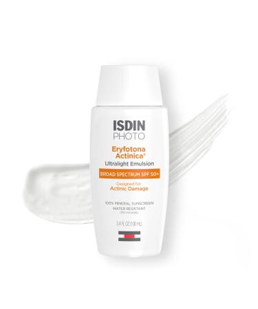 ISDIN Eryfotona Actinica Zinc Oxide and 100% Mineral Sunscreen Broad Spectrum SPF 50+, No White Cast, Suitable for Sensitive Skin, 3.4 Fl Oz