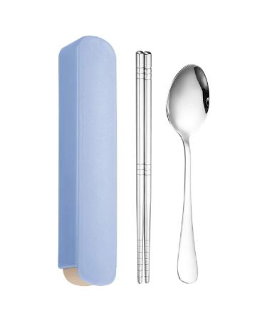 Two Piece Stainless Steel Tableware Student Chopsticks Spoon Portable Set Blue