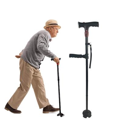 Folding Walking Stick Anti-Slip Height Adjustable g Cane Forearm Crutches for Seniors 4 Prong Anti-Slip Quad Cane with LED Guide Light S.O.S Alarm and Firm Grip Ha Surprise Gift