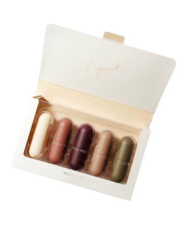 5PCS Mini Capsule Matte Lipstick Kit - Long-Lasting Velvet Moisturizing Waterproof | International Shipping Available - Buy Online on GoSupps.com
