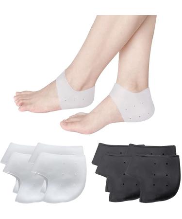 4 pairs of silicone gel socks gel heel protection pads heel protector silicone gel-dersen cuff breathable silicone protection heel heel socks for men and women black+white