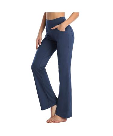 COJCOIHN Buttery Soft Women's Bootcut Yoga Pants with 4 Pockets Tummy Control Workout Bootleg Work Pants Navy Medium