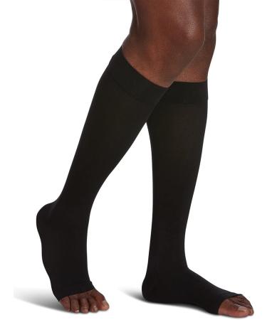 SIGVARIS Men’s & Women’s Essential Opaque 860 Open Toe Calf-High Socks 20-30mmHg - Black - Medium Long Black ML - Medium Long