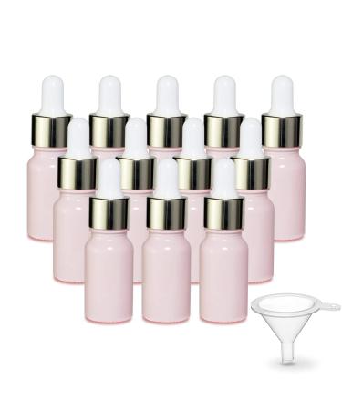 seafulee 1/3oz Eye Dropper Bottle ( Pink Coated Glass Bottles with Golden Caps ,Funnel ) Empty Travel Bottles for Essential Oils, Aromatherapy (12pcs 10ml, pink) 12pcs 10ml pink