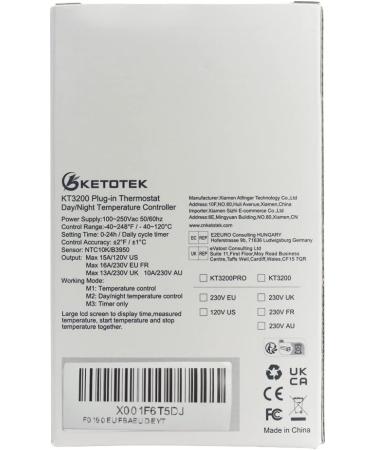 KetoTek Day Night Thermostat Socket | Digital Temperature Controller with 3m Sensor & Timer for Heating & Cooling | International Shipping Available - Buy Online on GoSupps.com