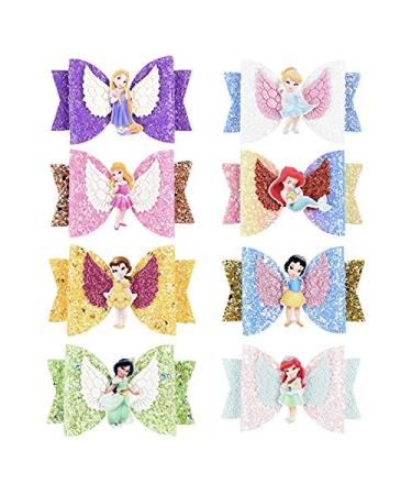 Colorful Princess Glitter Hair Bows Set - 8pcs Girls Hair Accessories - Buy Online on GoSupps.com