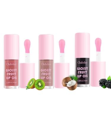 Pakivs 3 Colors Plumping Lip Oil Tinted Fruit Flavor Moisturizing Lip Oil Long Lasting Nourishing Lip Gloss Moisturizing Lip Gloss Lipstick for Women