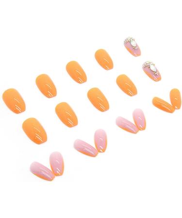 Fake Nails Short Detachable Glue Included Full Cover Orange with Diamond French Press on Nails 24 Pieces Nail Art Tips for Nail Salons and Women DIY Nail Art - Buy Online on GoSupps.com