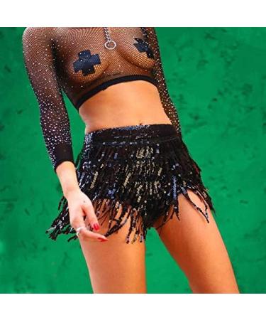 Yollmart Women's Sequins Tassel Skirts Shorts - Medium Black | Dance Festival Bottoms - Buy Online on GoSupps.com