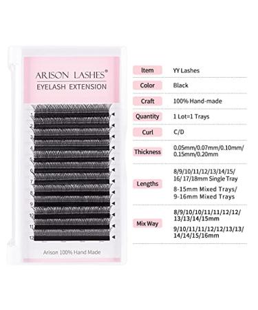 Yy Eyelash Extension D CURL 0.07 - 8mm Mixed Tray | Prefabricated Y Form Webart 0.07D 15mm Individual Extensions - Buy Online on GoSupps.com