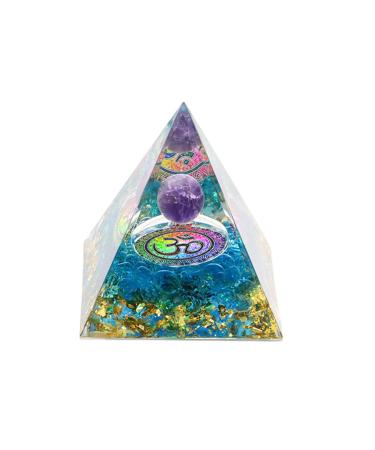 VNSTKWW Moonstone Crystal Orgone Pyramid Ogan Crystal Energy Tower Nature Lazurite Reiki 7 Chakra Crushed Stone Flower of Life Crystal Orgonite Pyramid Healing Chakra Pyramid Gift for Friend Sky