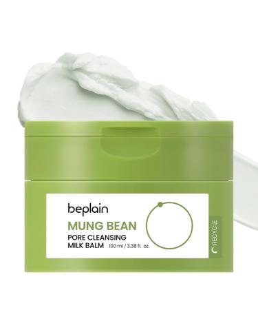 beplain Mung Bean Pore Cleansing Milk Balm (3.38 fl.oz/100ml) | Fragrance-Free | Korean Makeup Remover for Sensitive Skin | Non-Greasy Sorbet Texture with Ceramides | All-in-One Facial Cleanser
