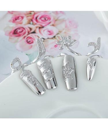 Rhinestone Finger Claws Set - 4Pcs Adjustable Nail Rings for Nail Art Decoration - Purple Girls Jewelry - Buy Online on GoSupps.com