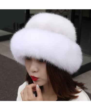 Womens Winter Fur Hat - Adjustable Elastic Soft Fluffy Trimmed Warm Knitted Beanie in Black - Buy Online on GoSupps.com