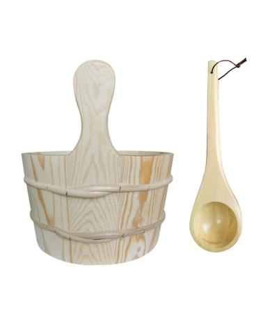 Crcyphne Sauna Bucket Wooden Sauna Bucket and Spoon Handmade Sauna and Spa Accessories Wooden Sauna Bucket