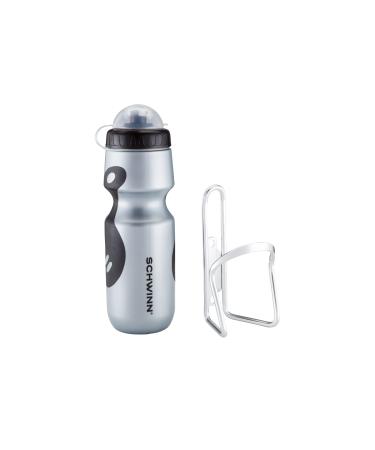 Schwinn Bike Bottle Holder With Water Bottle, 23 oz. BPA Free Squeeze Sport Bottle And Durable Alloy Cage, Easy To Mount Cycling Accessory 23 Ounces With Water Bottle