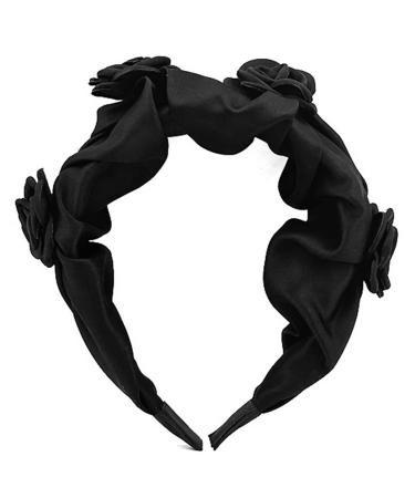 amangul Women Rose Headband 2.3inch Wide Headbands Flower Hairhoop Party Headdress Girls Sweet Wedding Hairband Headdress(Black)