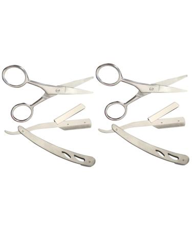 Beavorty 4 Pieces Barber Shaving Tools Mustache Scissors Manual Razor Stainless Steel Old Fashioned Shaving